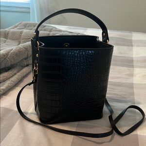 Rachel Zoe Curateur Black Croc-Embossed Bucket Bag